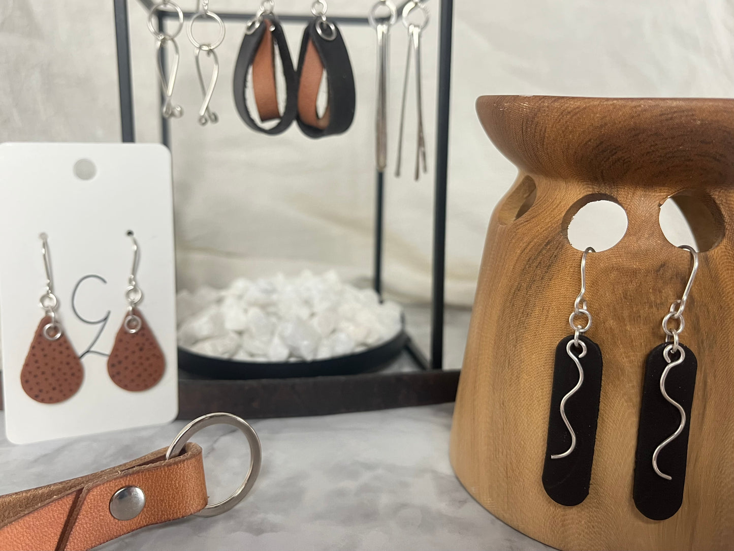 Drop Double Swoop Dangle Earrings Black