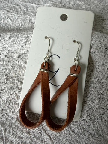 Thin Twisted Loop Leather Dangle Earring