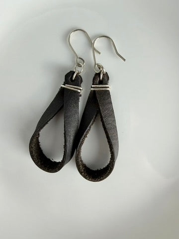 Thin Twisted Loop Leather Dangle Earring