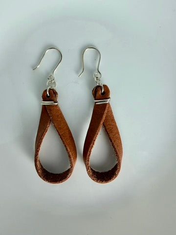 Thin Twisted Loop Leather Dangle Earring