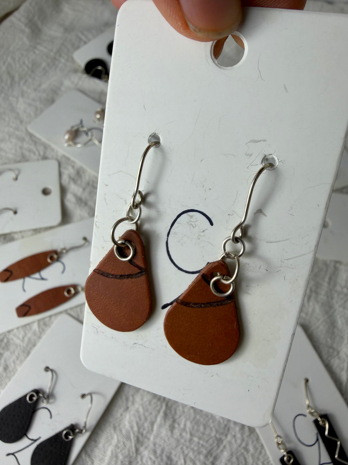 Drop Double Swoop Dangle Earrings Brown
