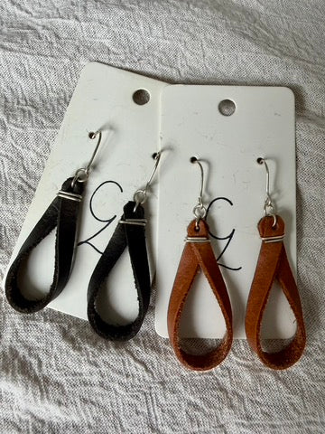 Thin Twisted Loop Leather Dangle Earring