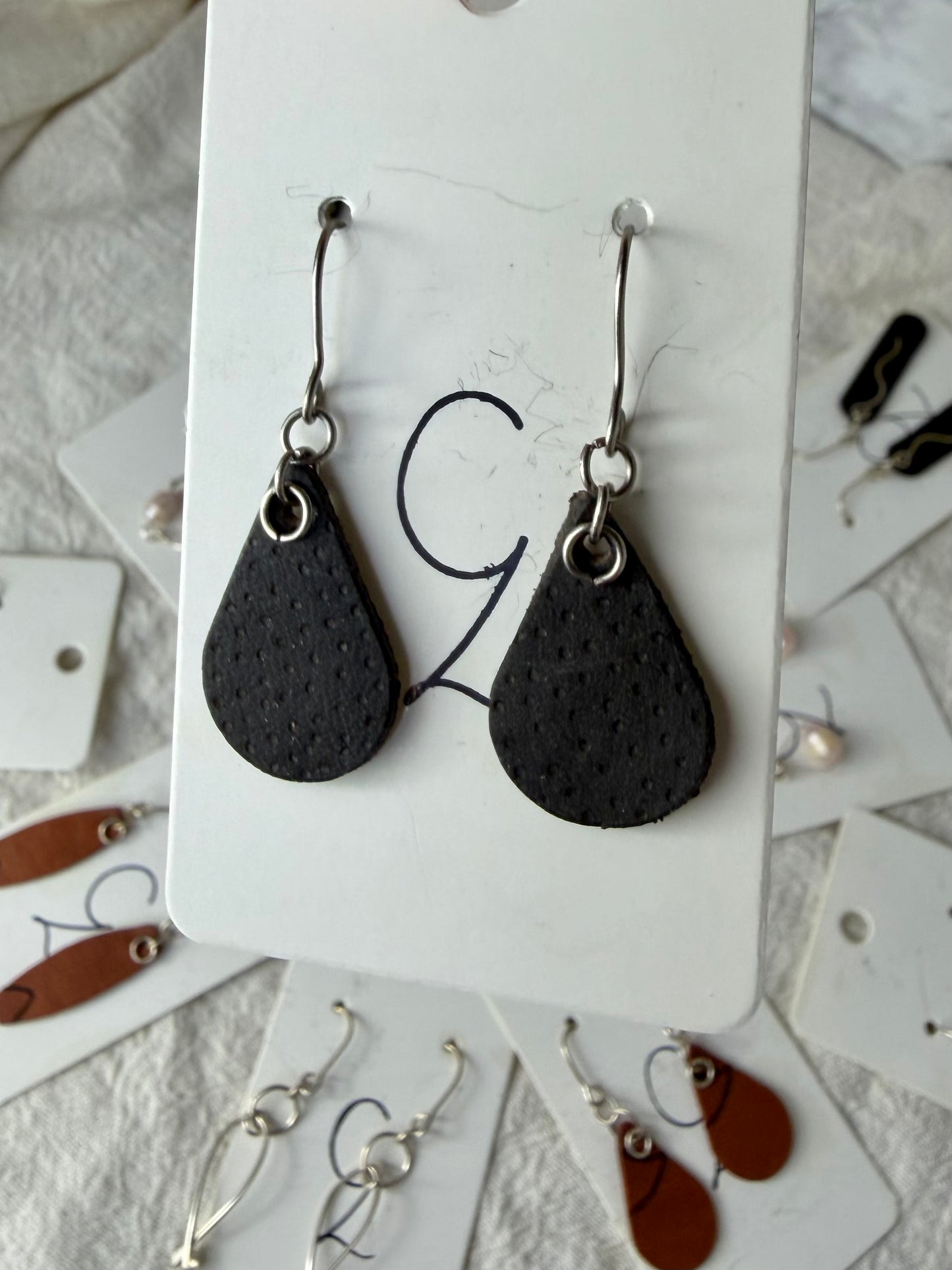 Drop Polka Dot Dangle Earrings Black