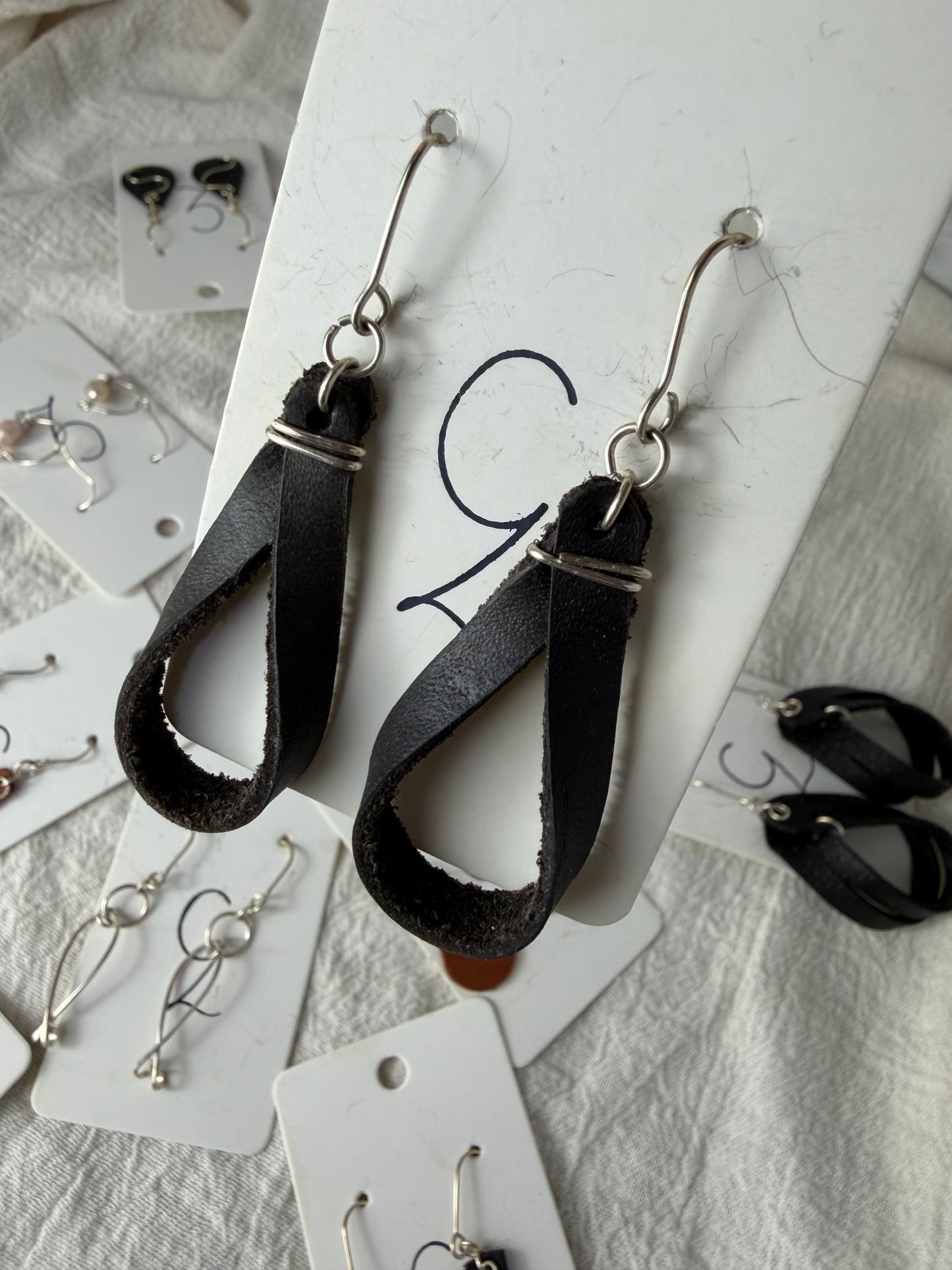 Thin Twisted Loop Leather Dangle Earring