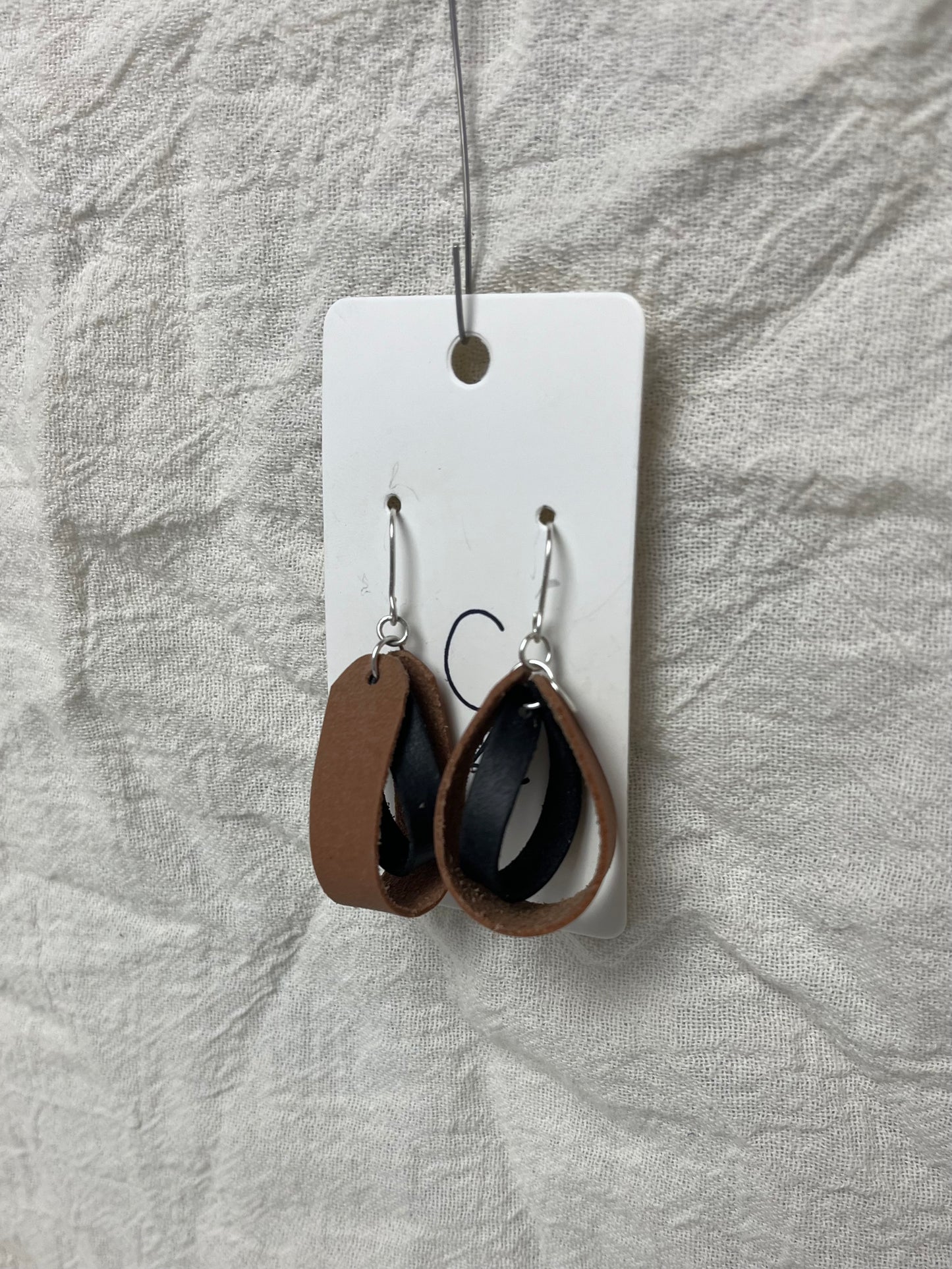 Brown Double Loop Inner Twist Leather Dangle Earring