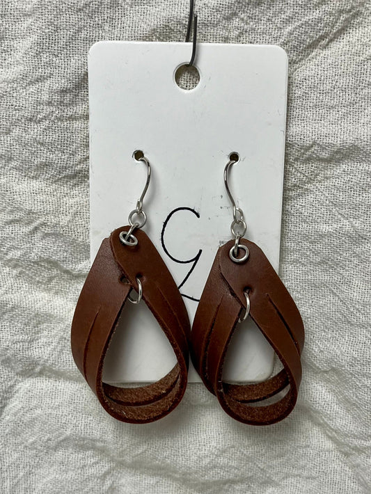 Split Loop Dangle Leather Earring Brown
