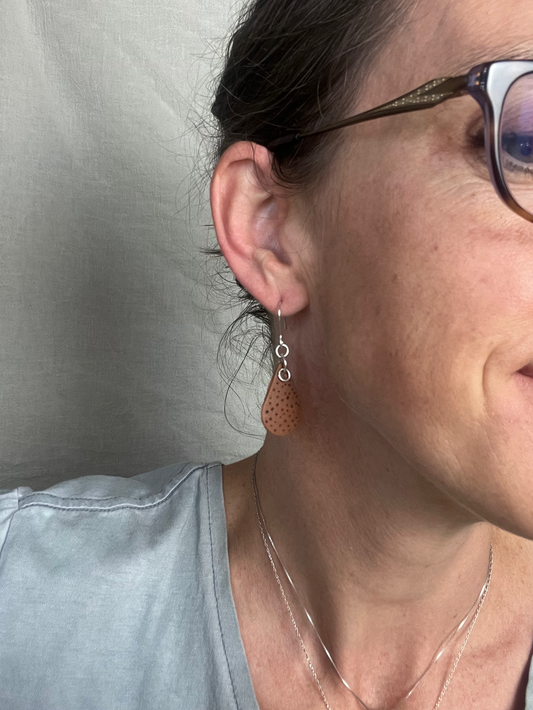 Drop Polka Dot Dangle Earrings Brown