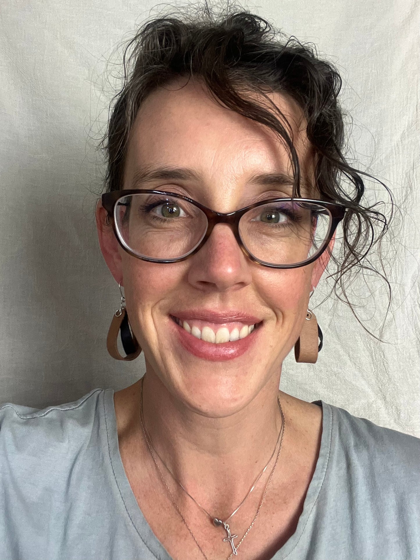 Brown Double Loop Inner Twist Leather Dangle Earring