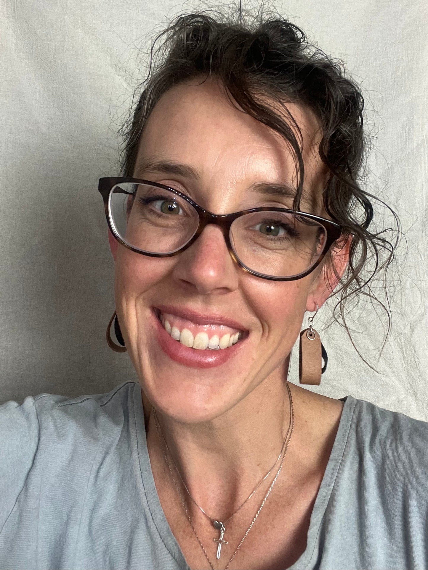 Black Double Loop Inner Twist Leather Dangle Earring