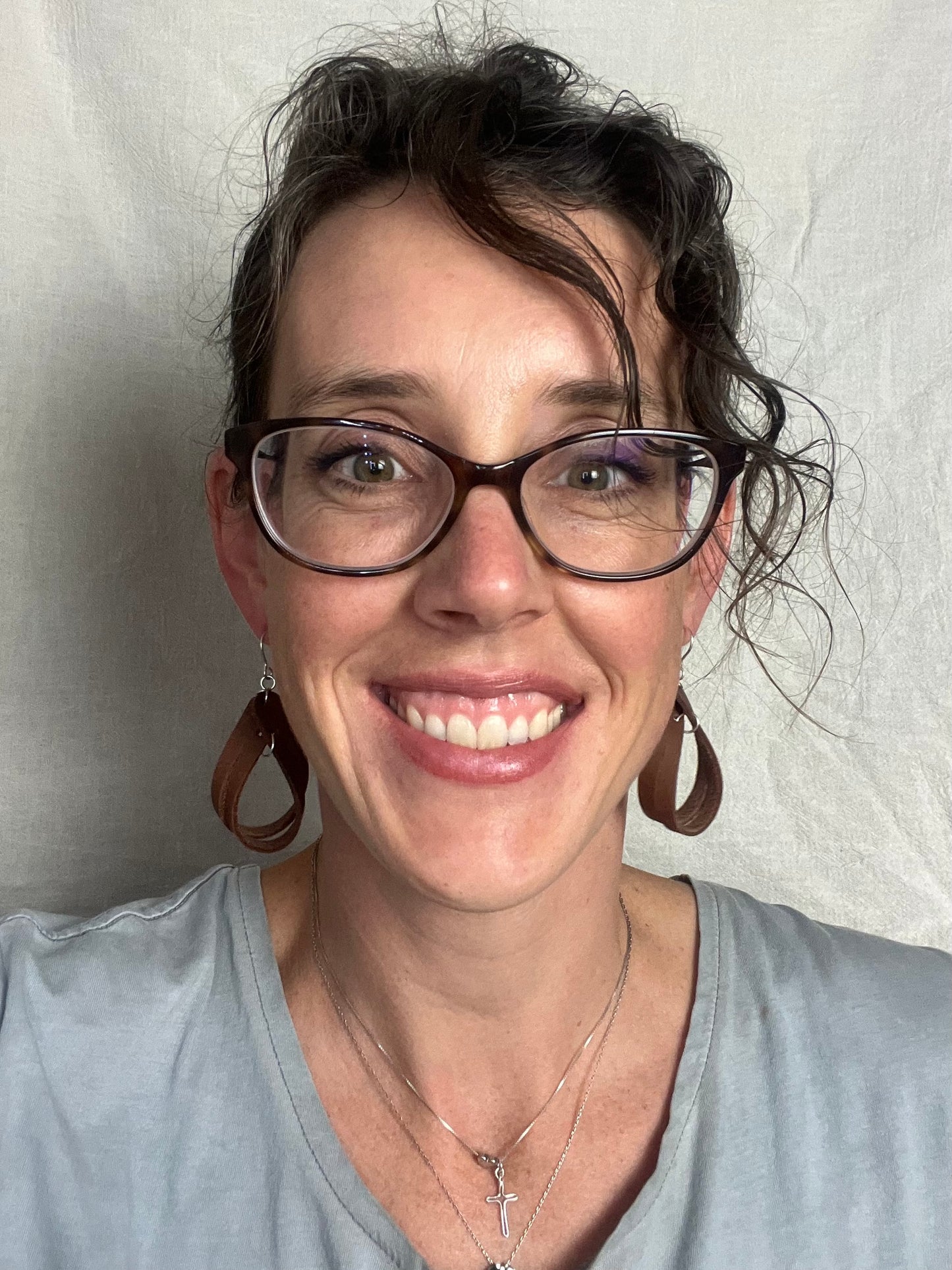 Split Loop Dangle Leather Earring Brown