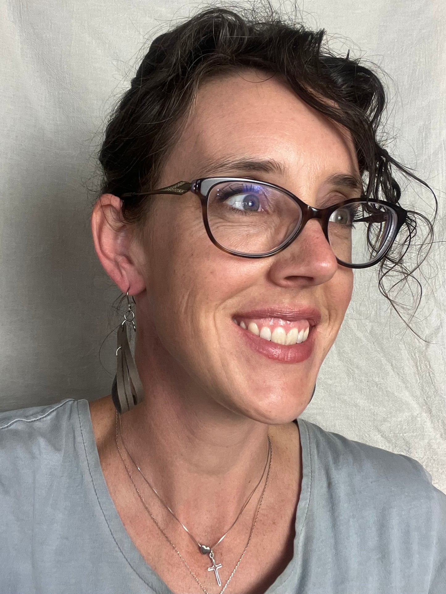 Brown Polka Dot  Burned Split Loop Dangle Leather Earring