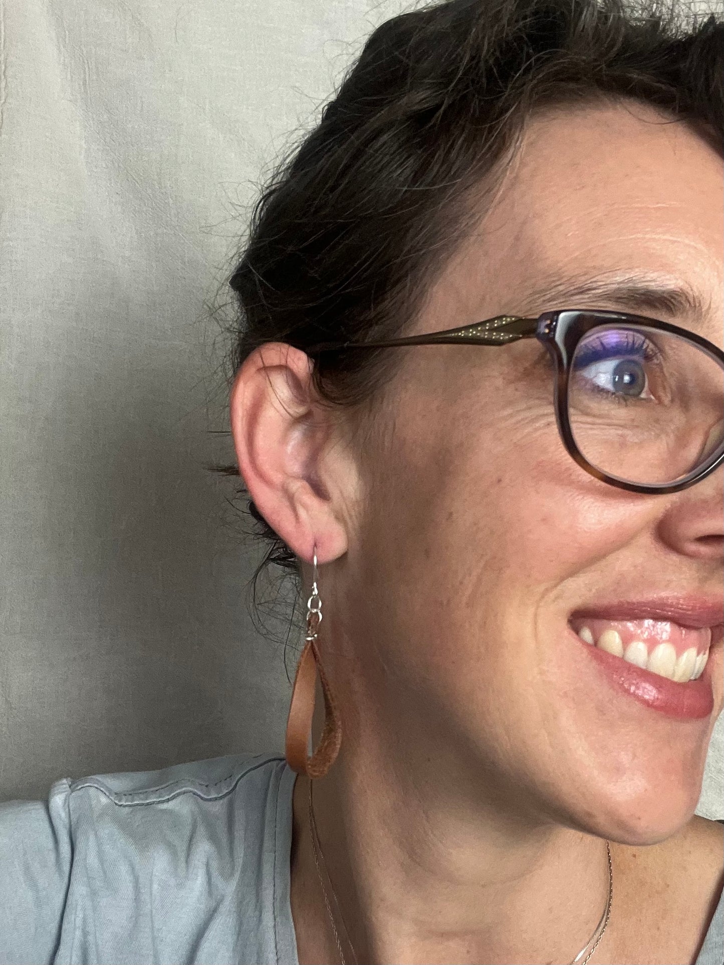 Black Thin Twisted Loop Leather Dangle Earring