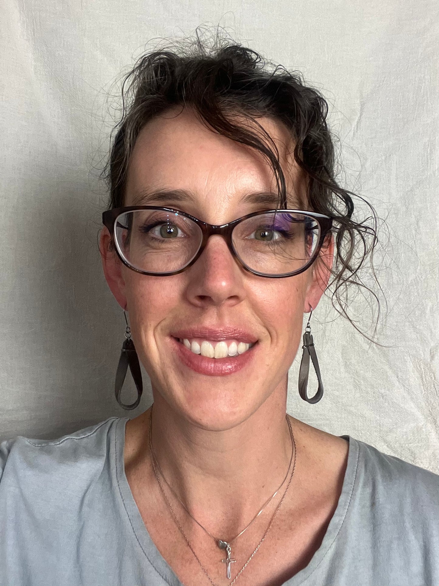 Black Thin Twisted Loop Leather Dangle Earring