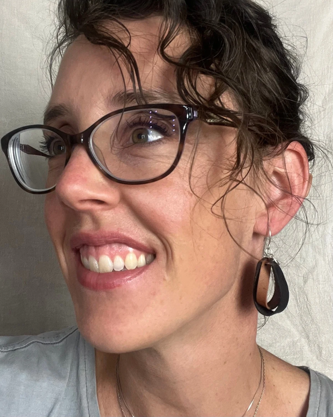 Brown Double Loop Inner Twist Leather Dangle Earring