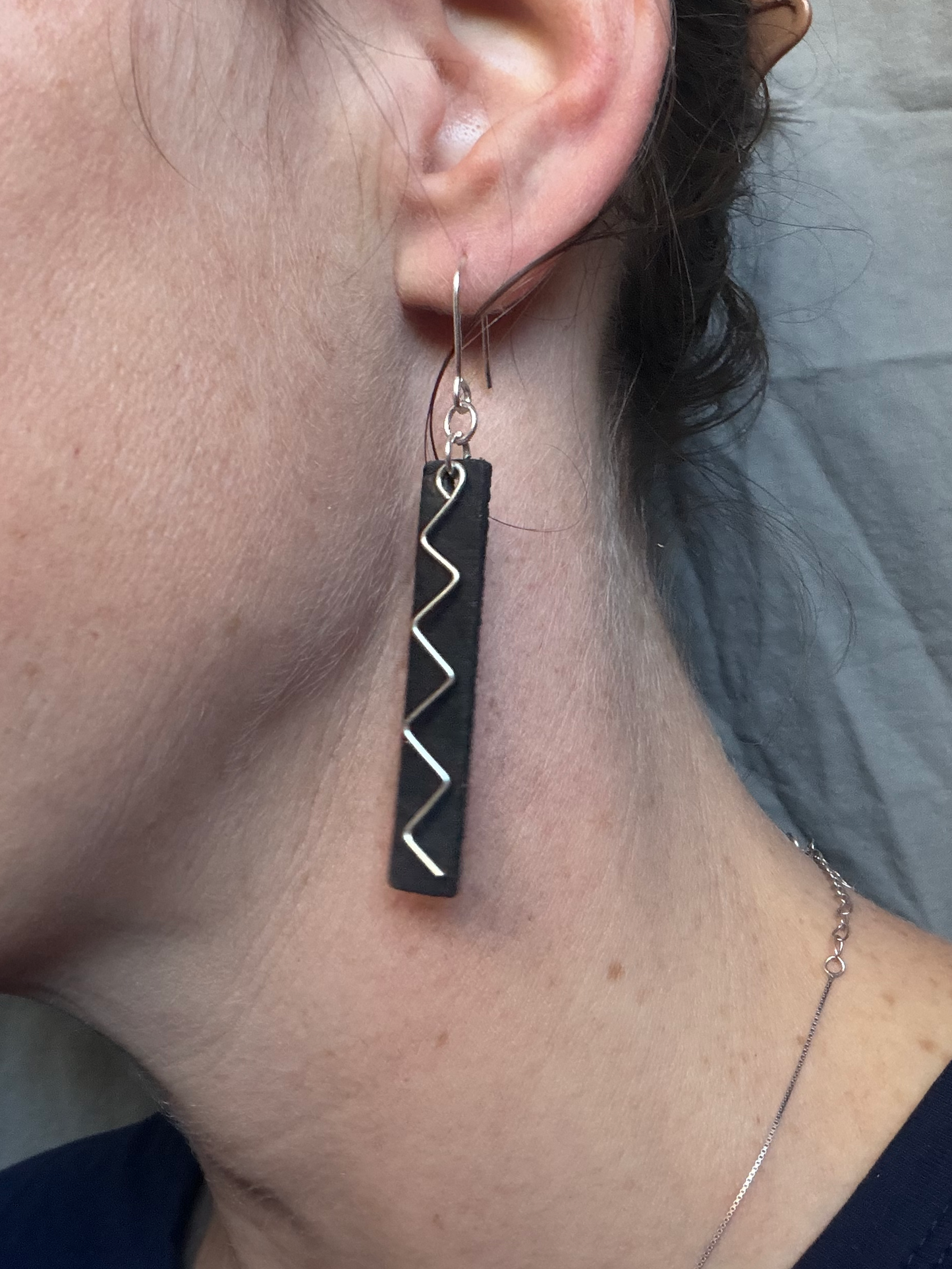 Bar Embellished Zig Dangle Earrings