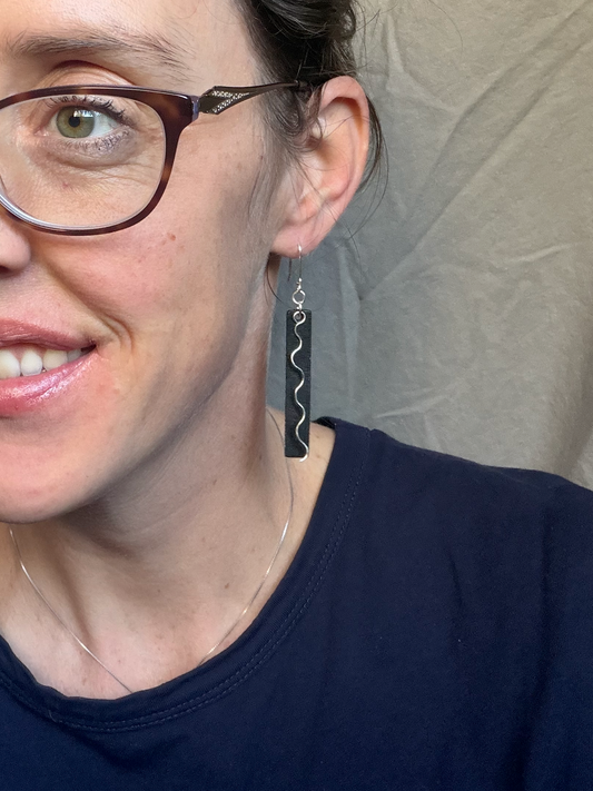 Bar Embellished Curvy Dangle Earrings