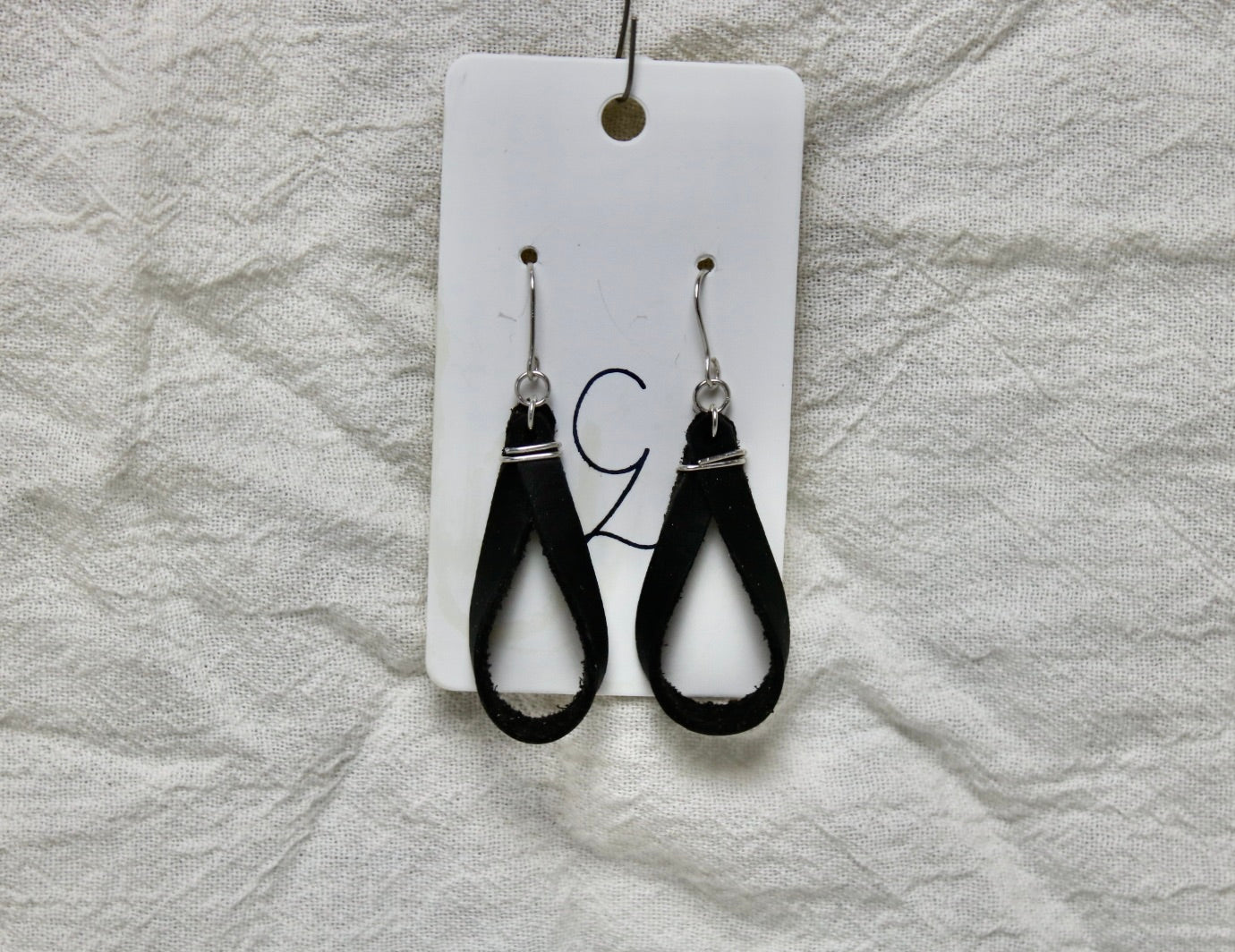 Black Thin Twisted Loop Leather Dangle Earring