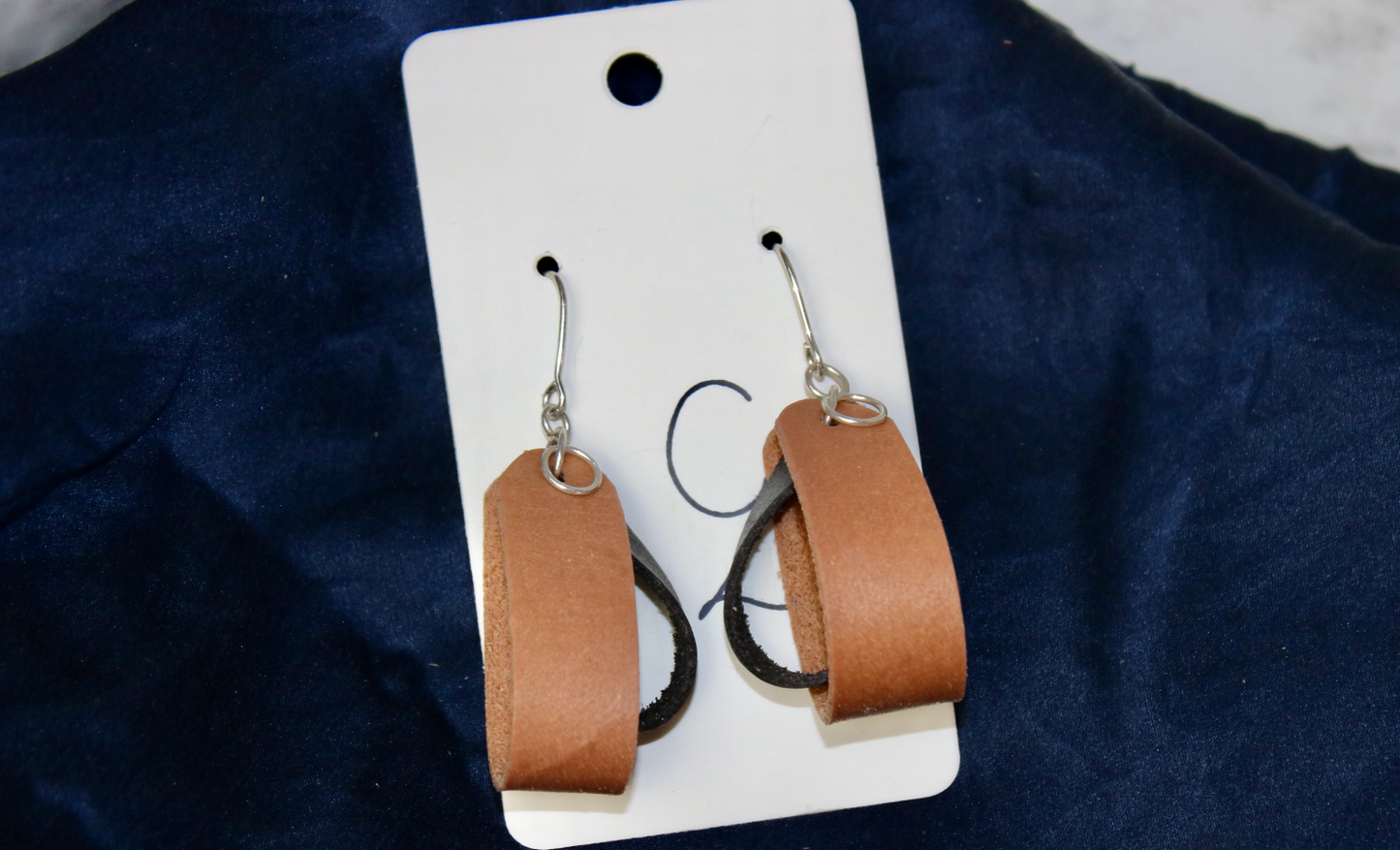 Brown Double Loop Inner Twist Leather Dangle Earring
