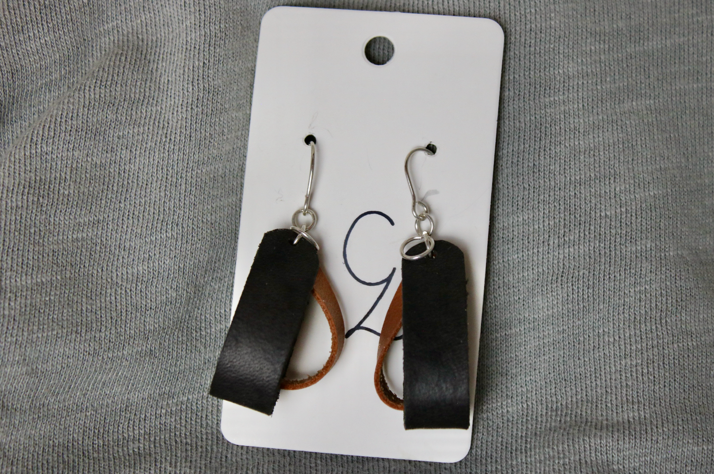 Black Double Loop Inner Twist Leather Dangle Earring
