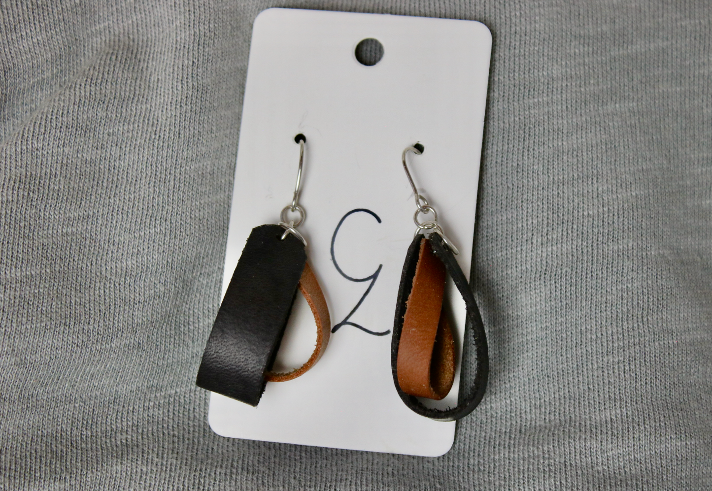 Black Double Loop Inner Twist Leather Dangle Earring