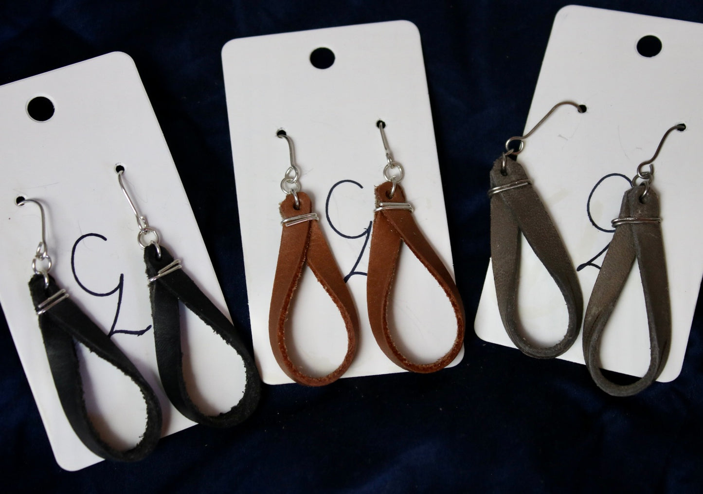 Black Thin Twisted Loop Leather Dangle Earring