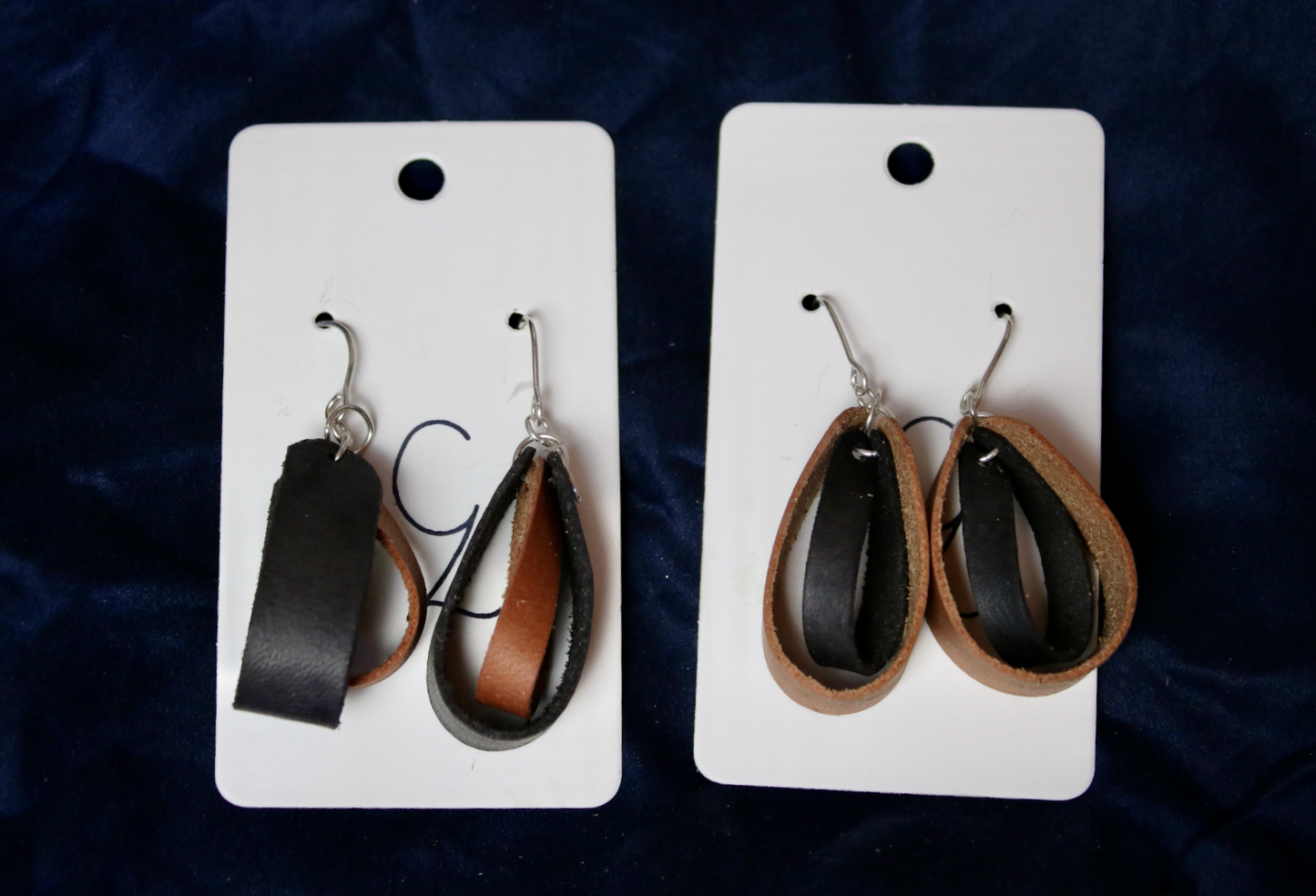 Brown Double Loop Inner Twist Leather Dangle Earring